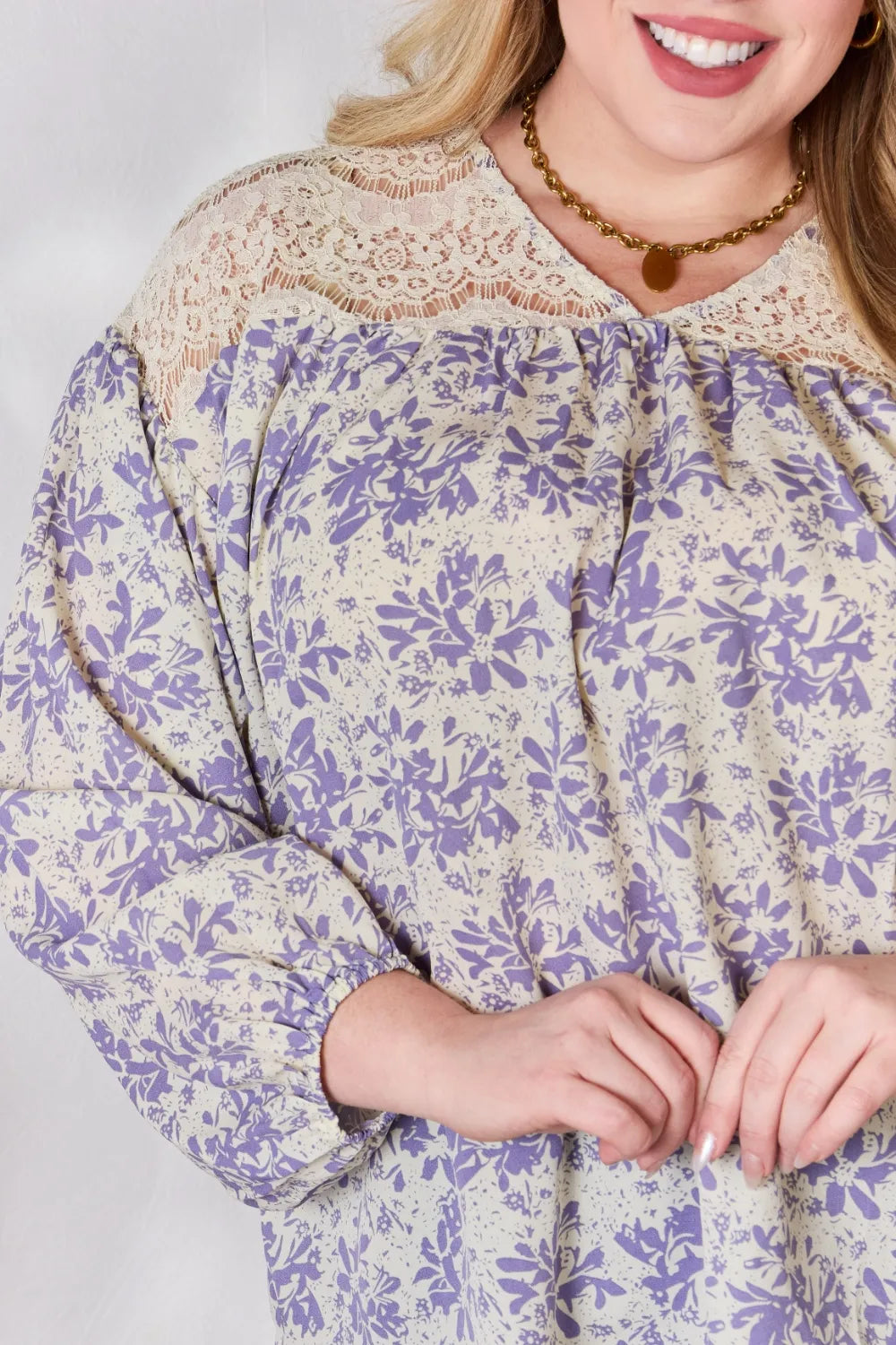 Hailey & Co Full Size Lace Detail Printed Blouse - Lilixa.store