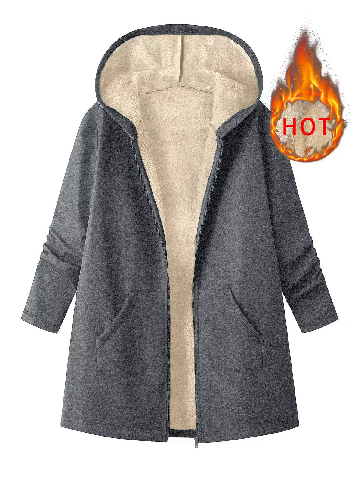 Fleece-Lined Zip Up Hooded Outerwear - Lilixa.store