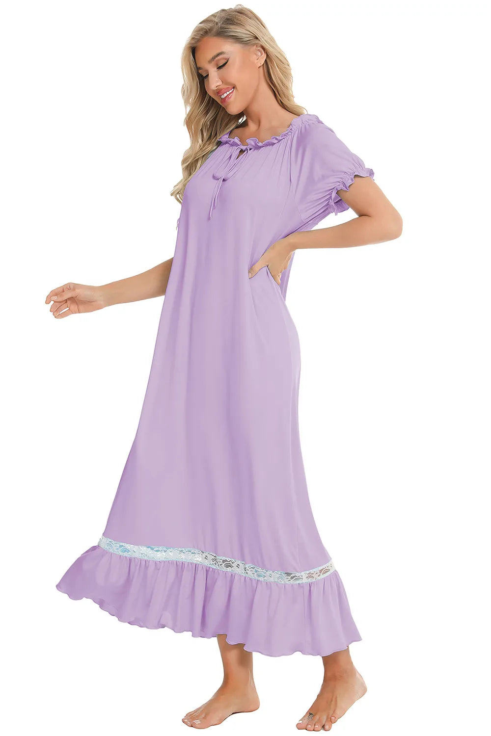 Lace Detail Short Sleeve Lounge Dress, view 28