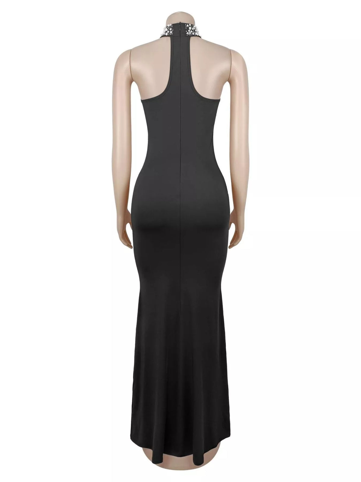 Pearl Detail Rhinestone Sleeveless Maxi Dress - Lilixa.store