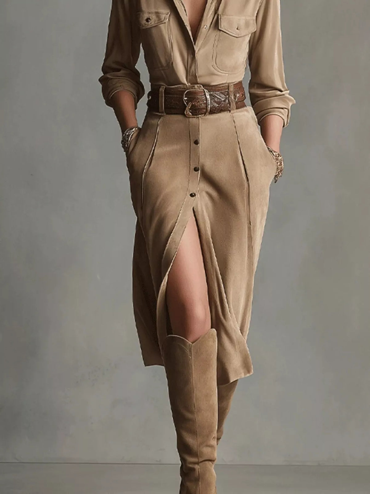 Button Up Long Sleeve Shirt Dress