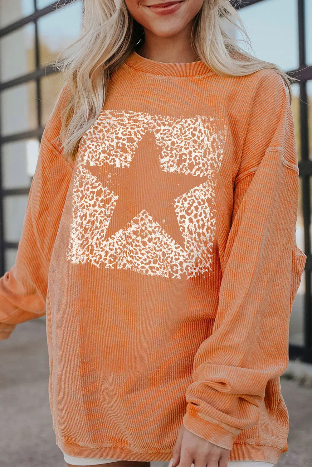 Star Round Neck Long Sleeve Oversize Sweatshirt - Lilixa.store