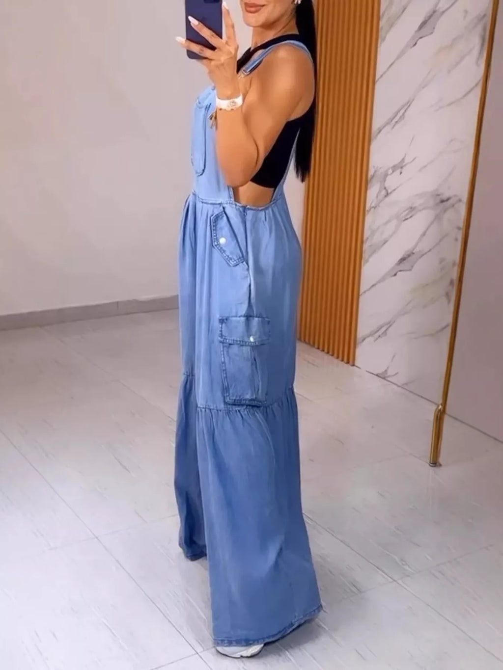 Full Size Pocketed Wide Leg Denim Overalls Plus Size - Lilixa.store