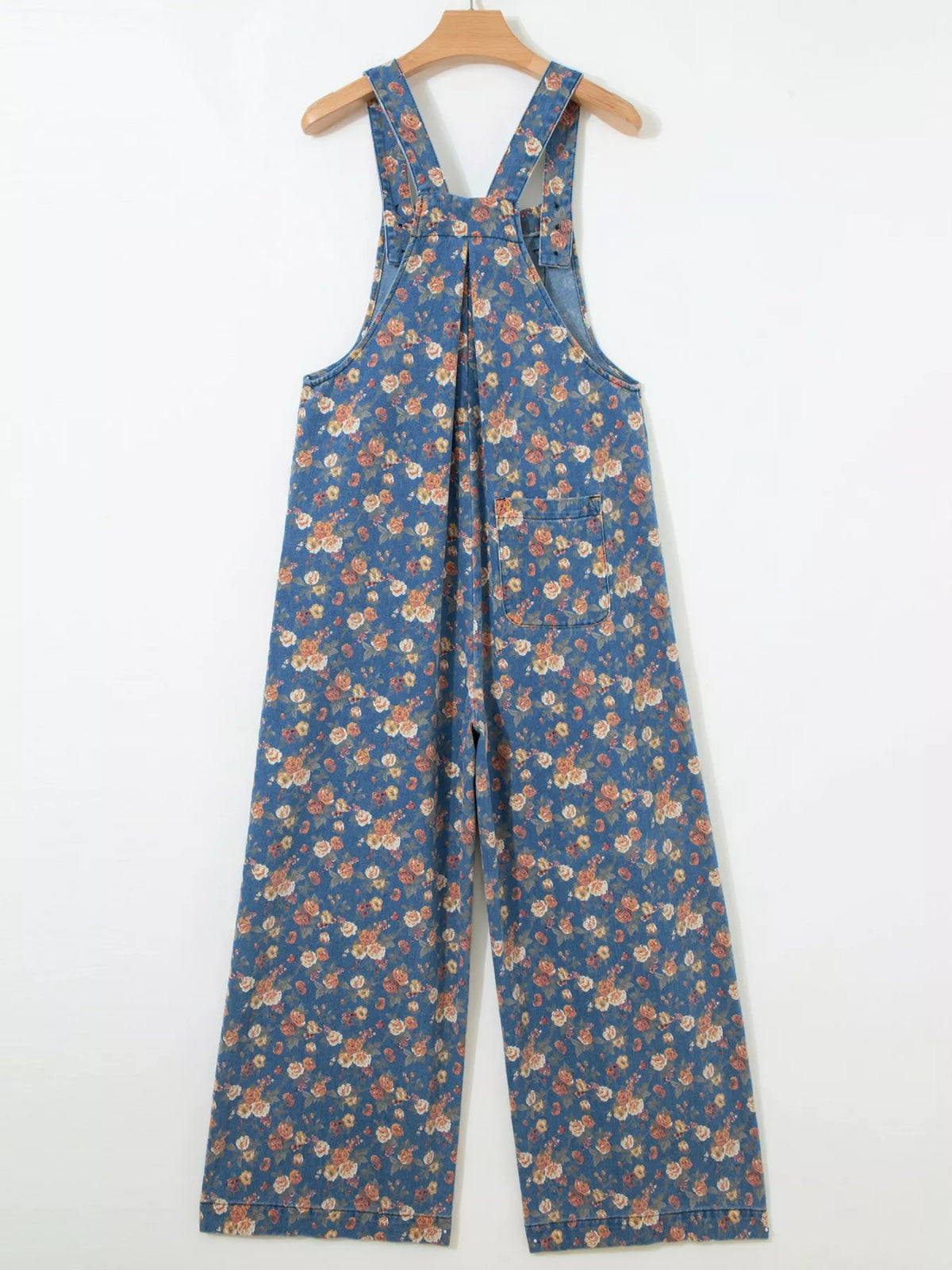 Floral Print Wide Leg Denim Overalls