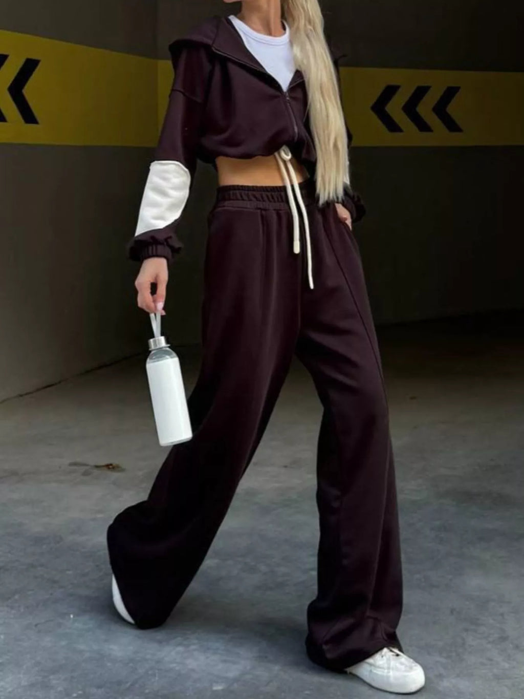 Zip Up Hoodie and Wide-Leg Pants Set - Lilixa.store