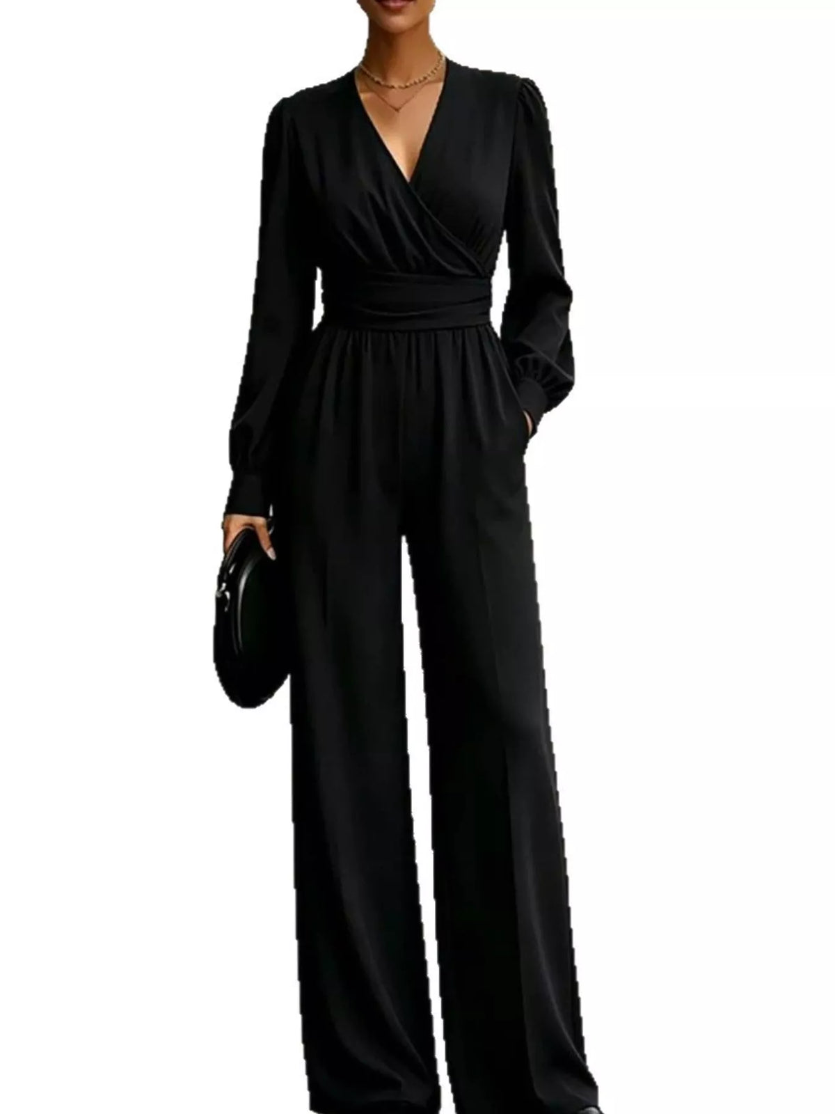 Surplice Long Sleeve Wide-Leg Jumpsuit