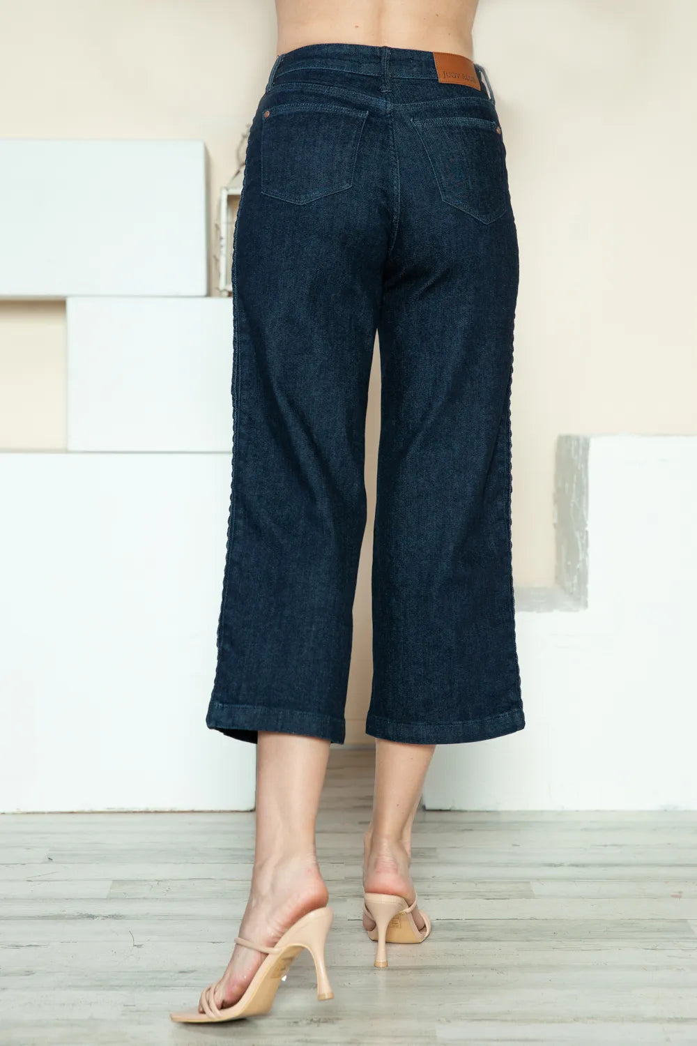 Judy Blue Full Size Side Seam Braid Detail Crop Wide Leg Jeans - Lilixa.store