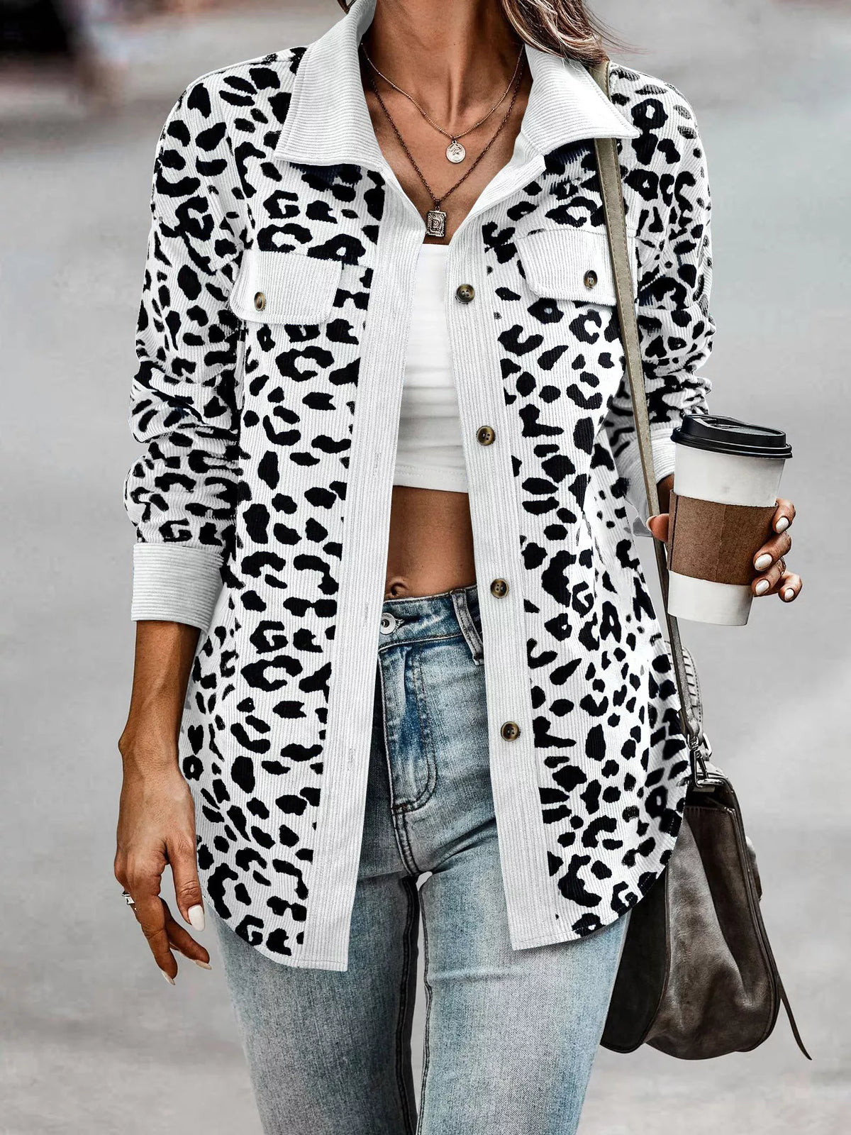 Full Size Leopard Print Button-Down Jacket Plus Size, view 11