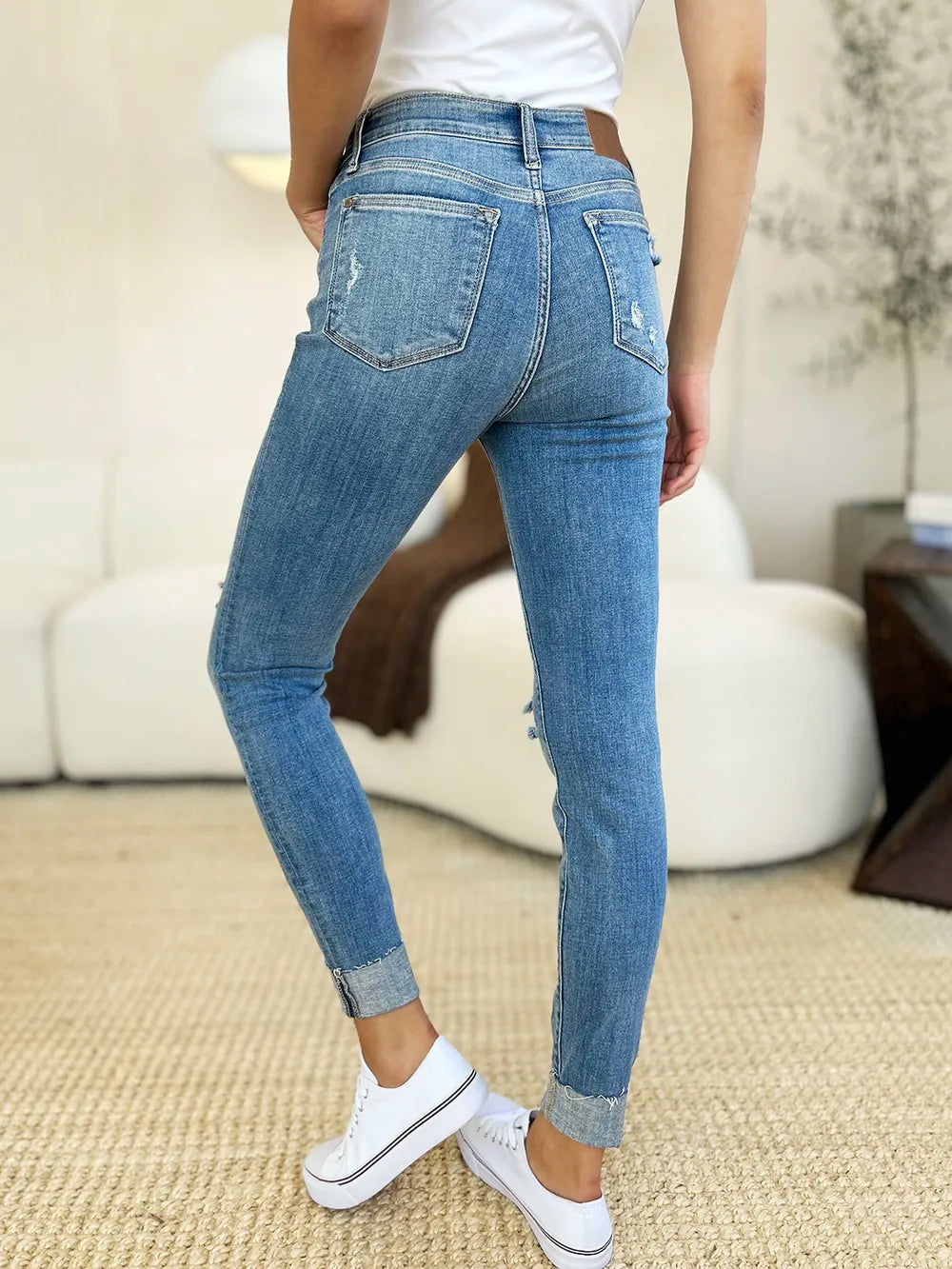 Judy Blue Full Size Mid Rise Destroy & Cuff Skinny Jeans - Lilixa.store