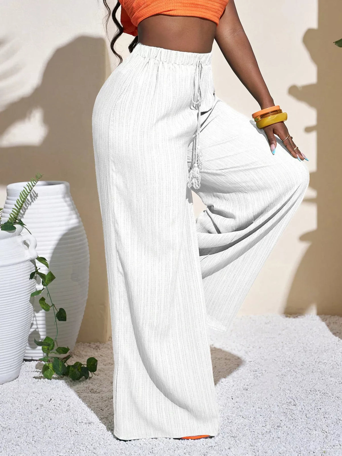 Wide-Leg Pants with Drawstring - Lilixa.store