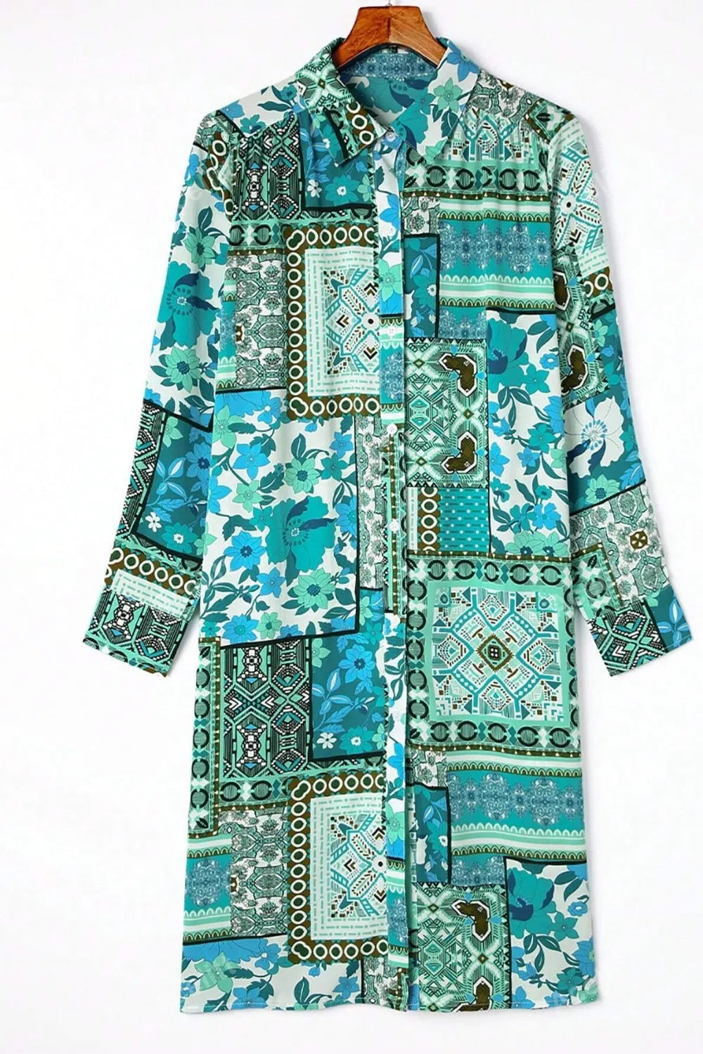 Printed Button Up Long Sleeve Cardigan, view 9