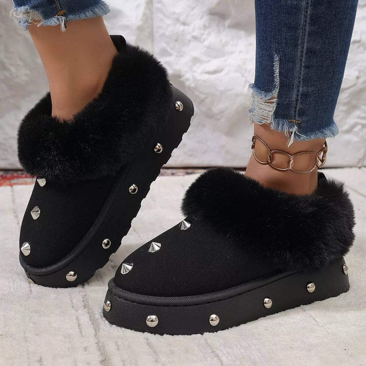 Studded Platform Faux Fur Lined Winter Boots - Lilixa.store