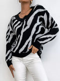 Zebra Print Relaxed Fit Pullover Sweater - Lilixa.store