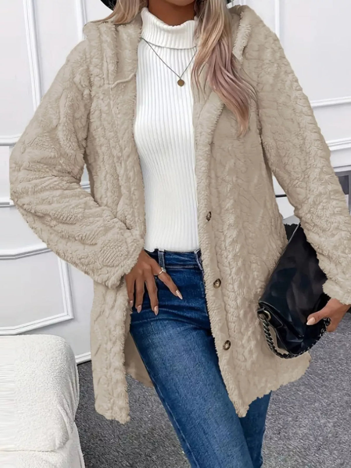 Full Size Button-Down Hooded Outerwear Plus Size, view 4