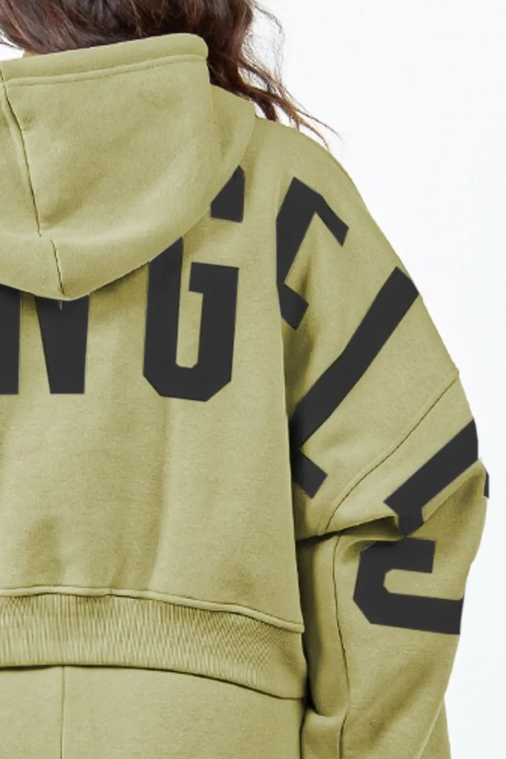 American Bazi Letter Graphic Long Sleeve Drawstring Cropped Hoodie - Lilixa.store