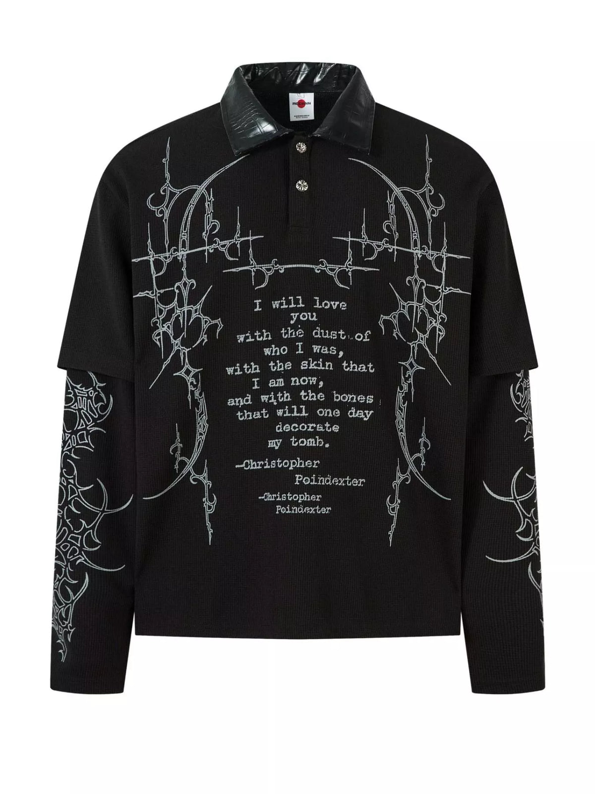 Men's Printed Polo Collar Long Sleeve Top in Black