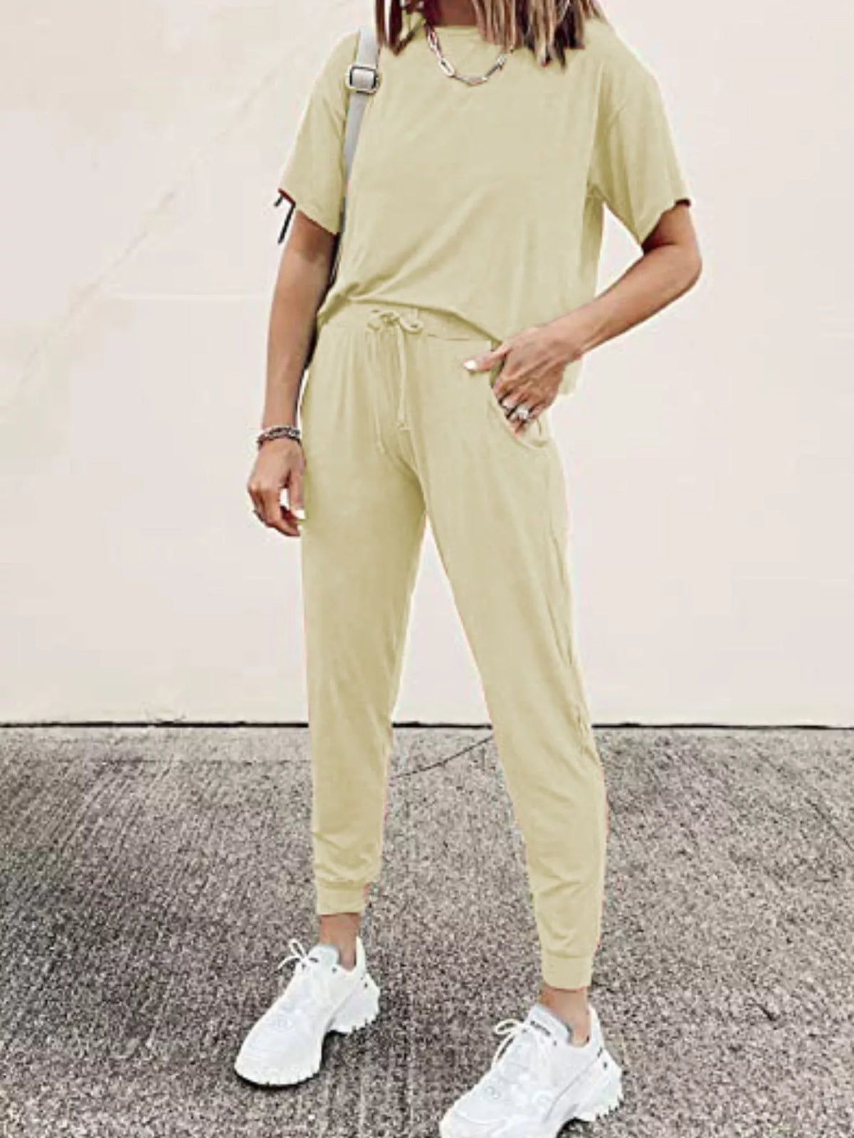 Full Size Round Neck Top and Drawstring Pants Set Plus Size - Lilixa.store