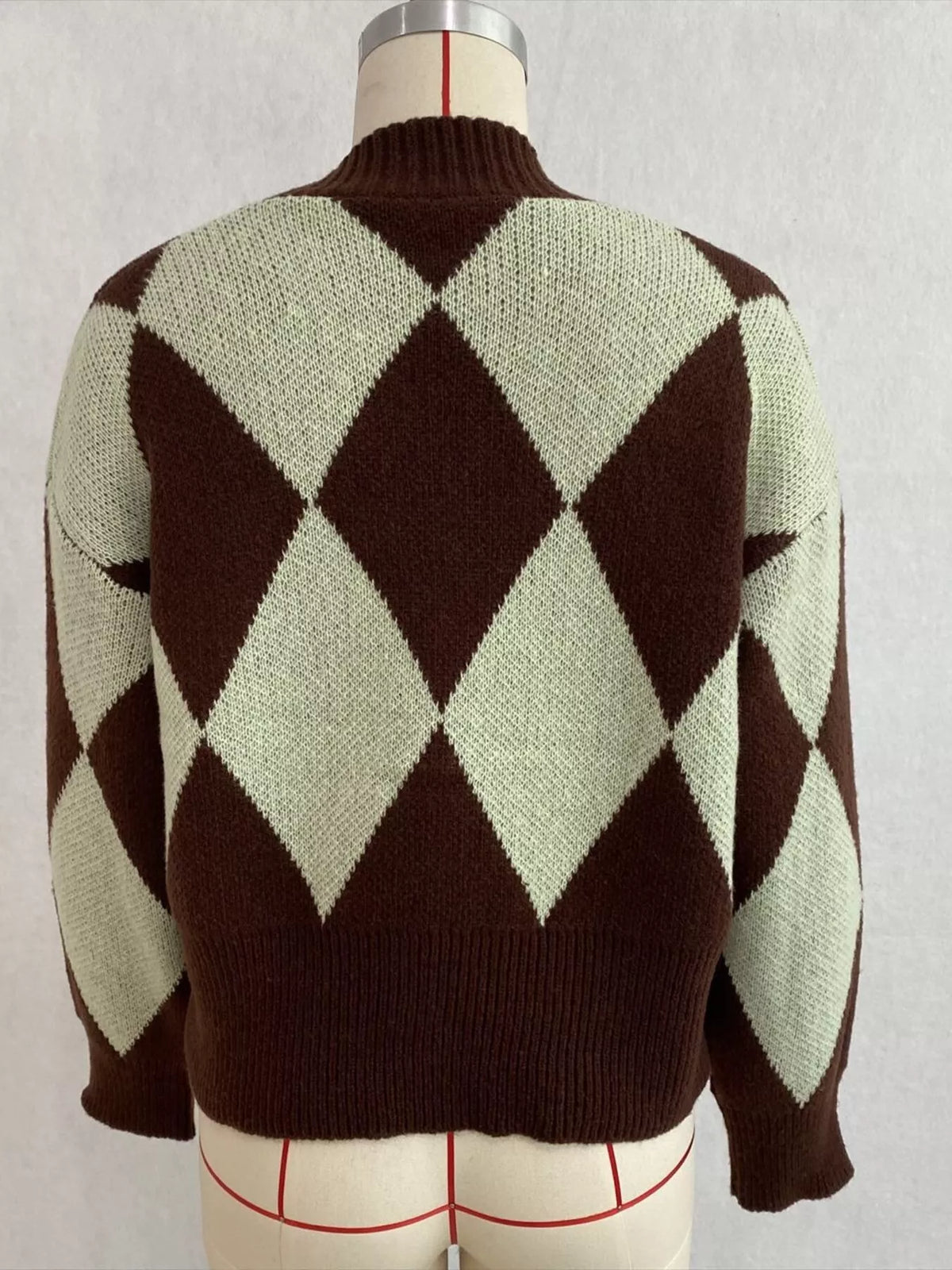 Argyle Pattern V-Neck Button-Down Cardigan, view 12