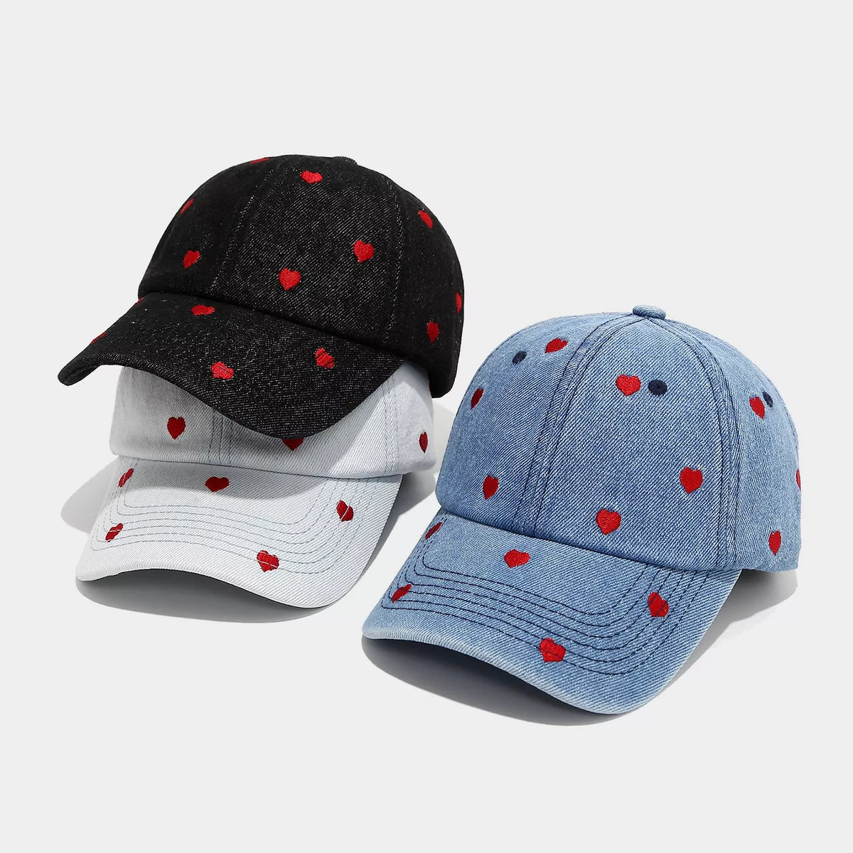 Embroidered Heart Denim Baseball Cap - Lilixa.store