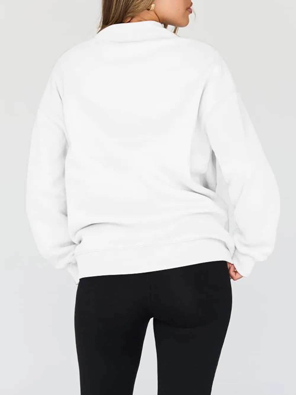 Mock Neck Drop Shoulder Long Sleeve Sweatshirt - Lilixa.store