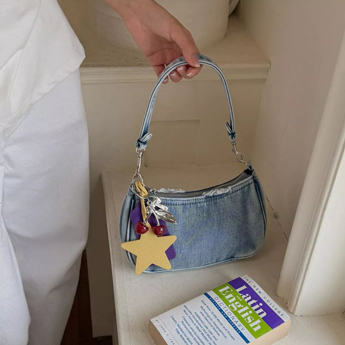 Star Charm Denim Shoulder Bag - Lilixa.store