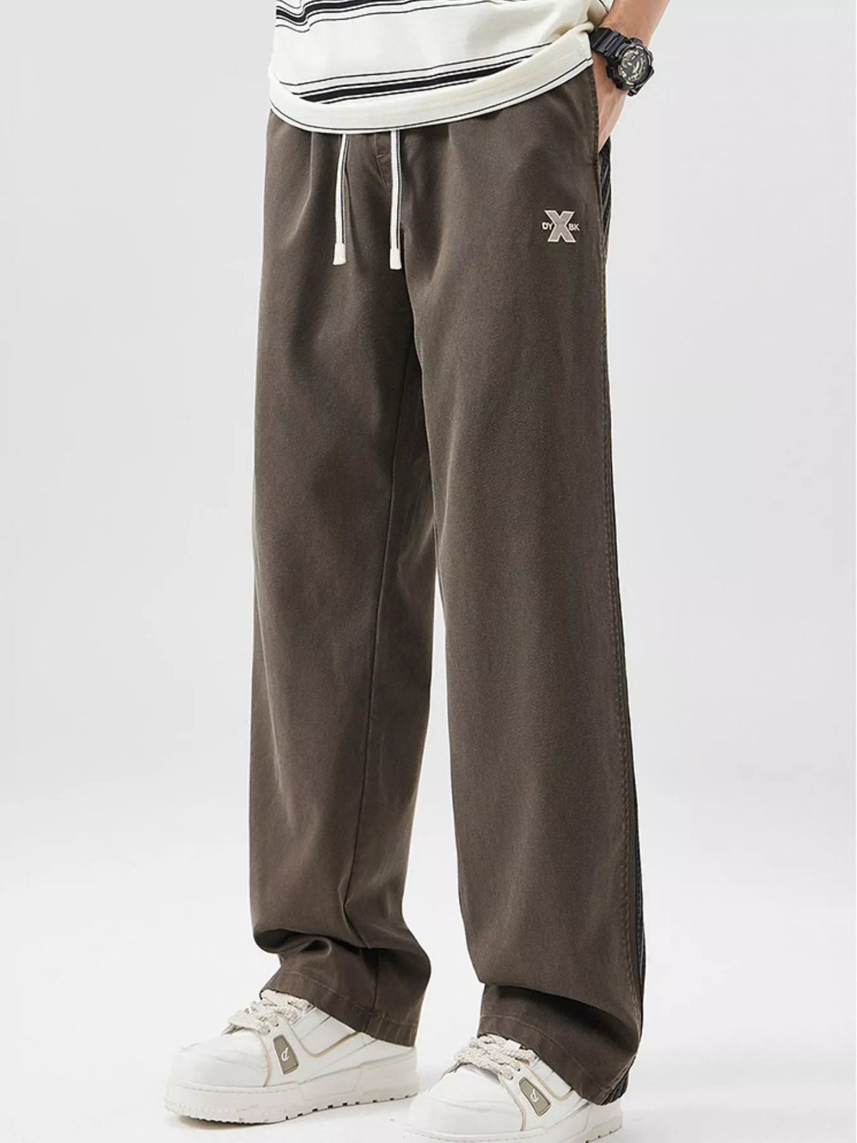 Men's Full Size Drawstring Wide Leg Pants Plus Size in Camel