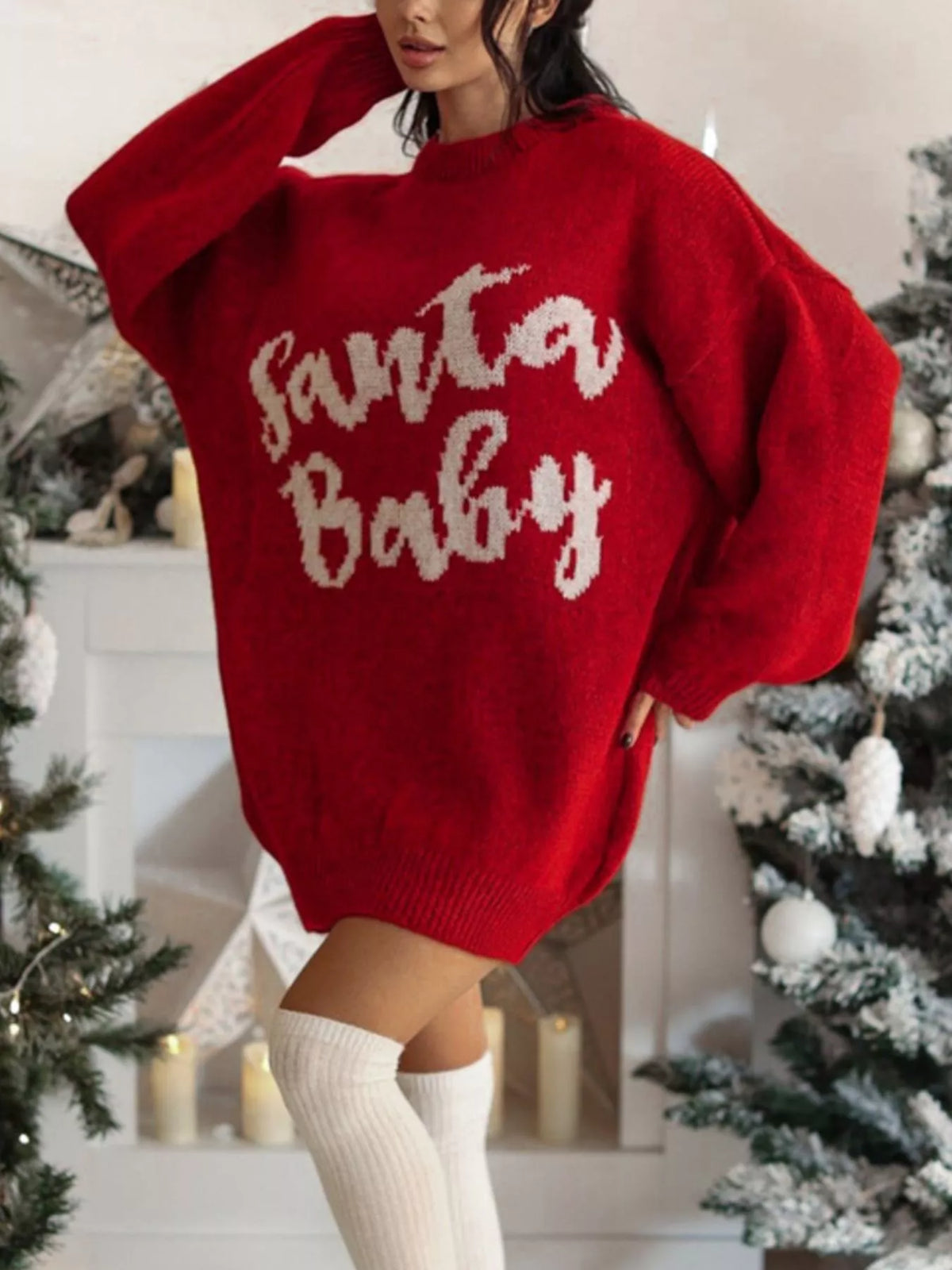 Christmas Letter Oversized Sweater Dress, view 4