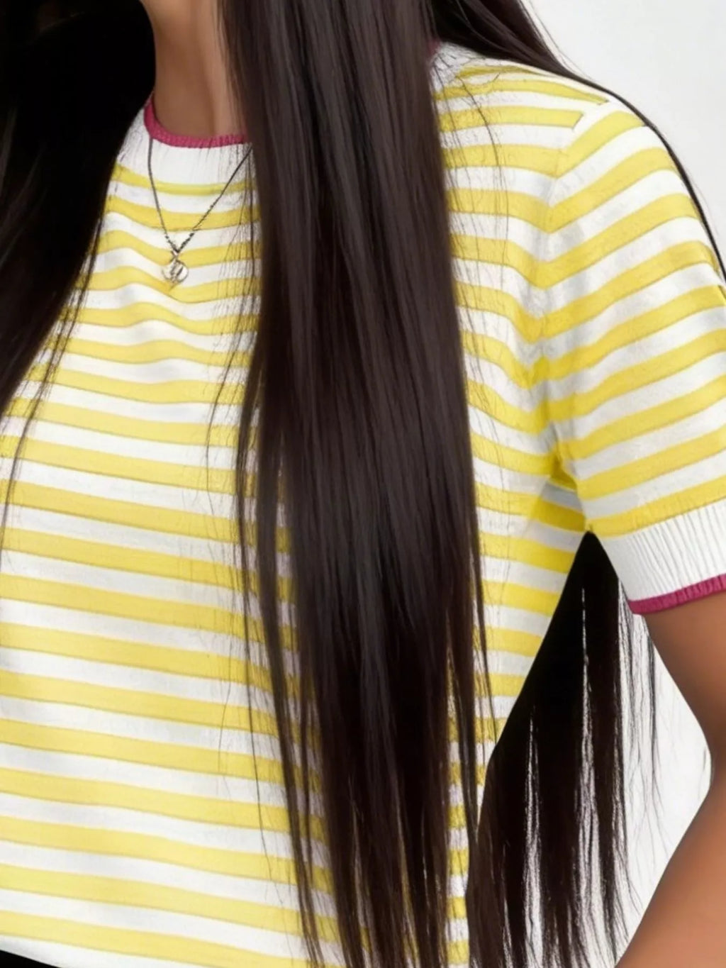 Contrast Trim Striped Short Sleeve Knit Top - Lilixa.store