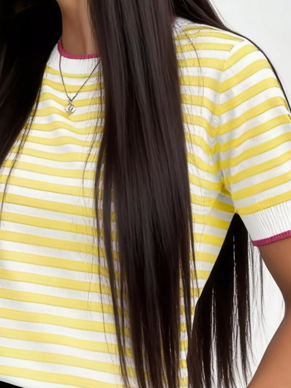 Contrast Trim Striped Short Sleeve Knit Top - Lilixa.store
