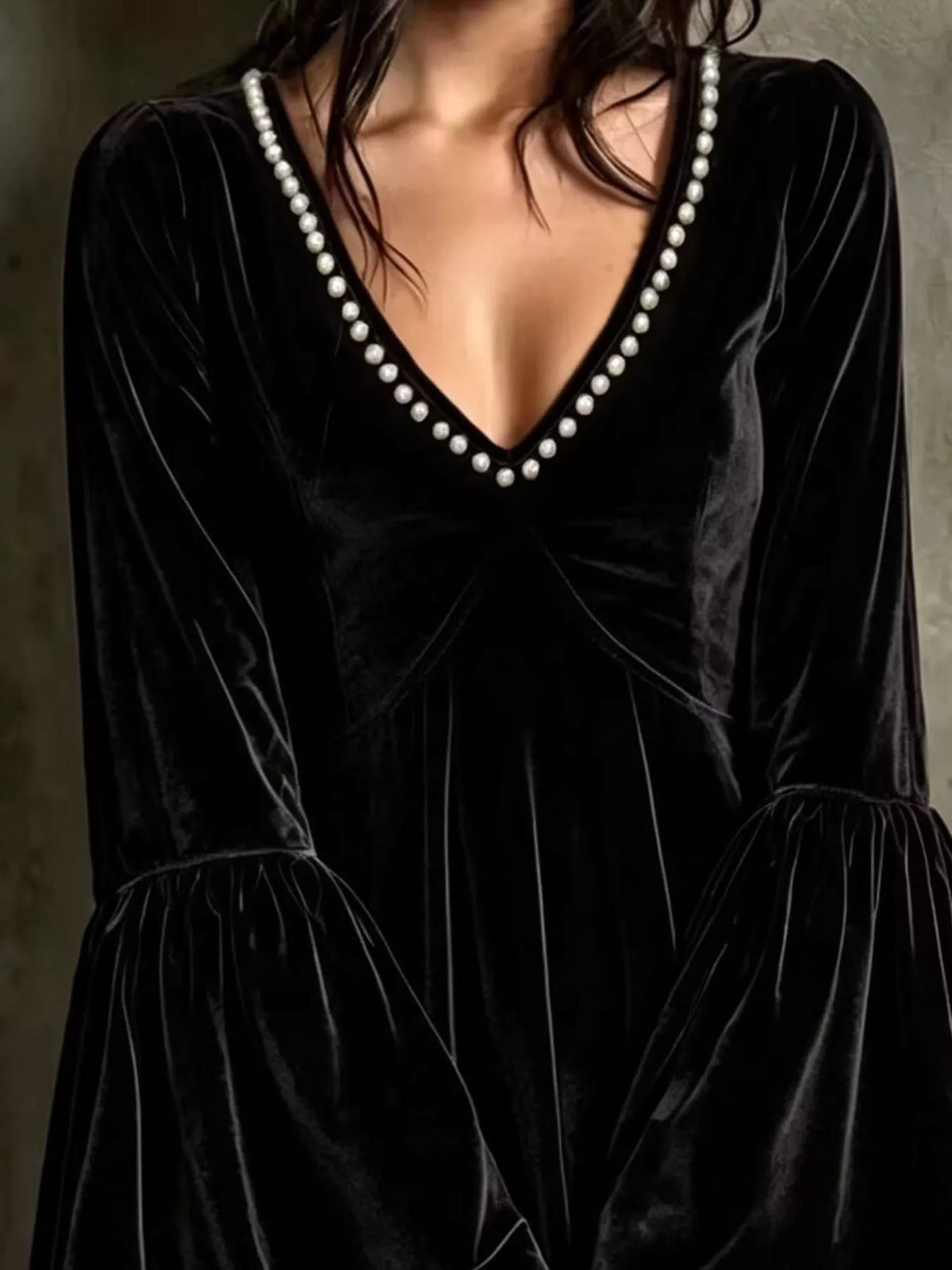 Velvet Flare Sleeve Mini Dress - Lilixa.store