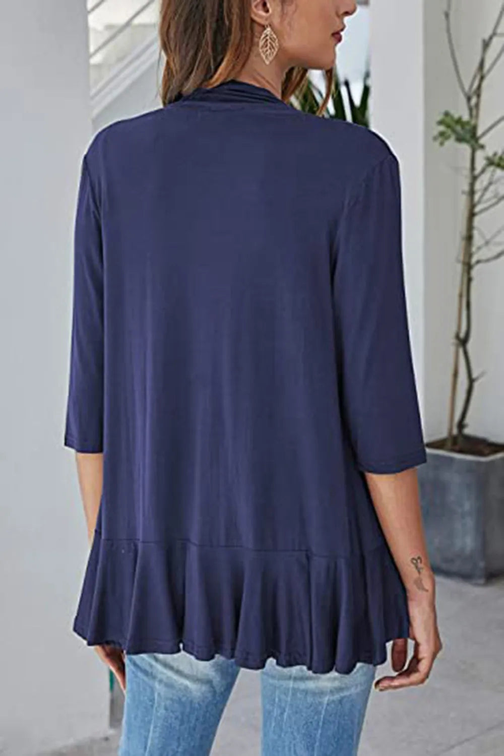 Open Front Three-Quarter Sleeve Cardigan, view 2