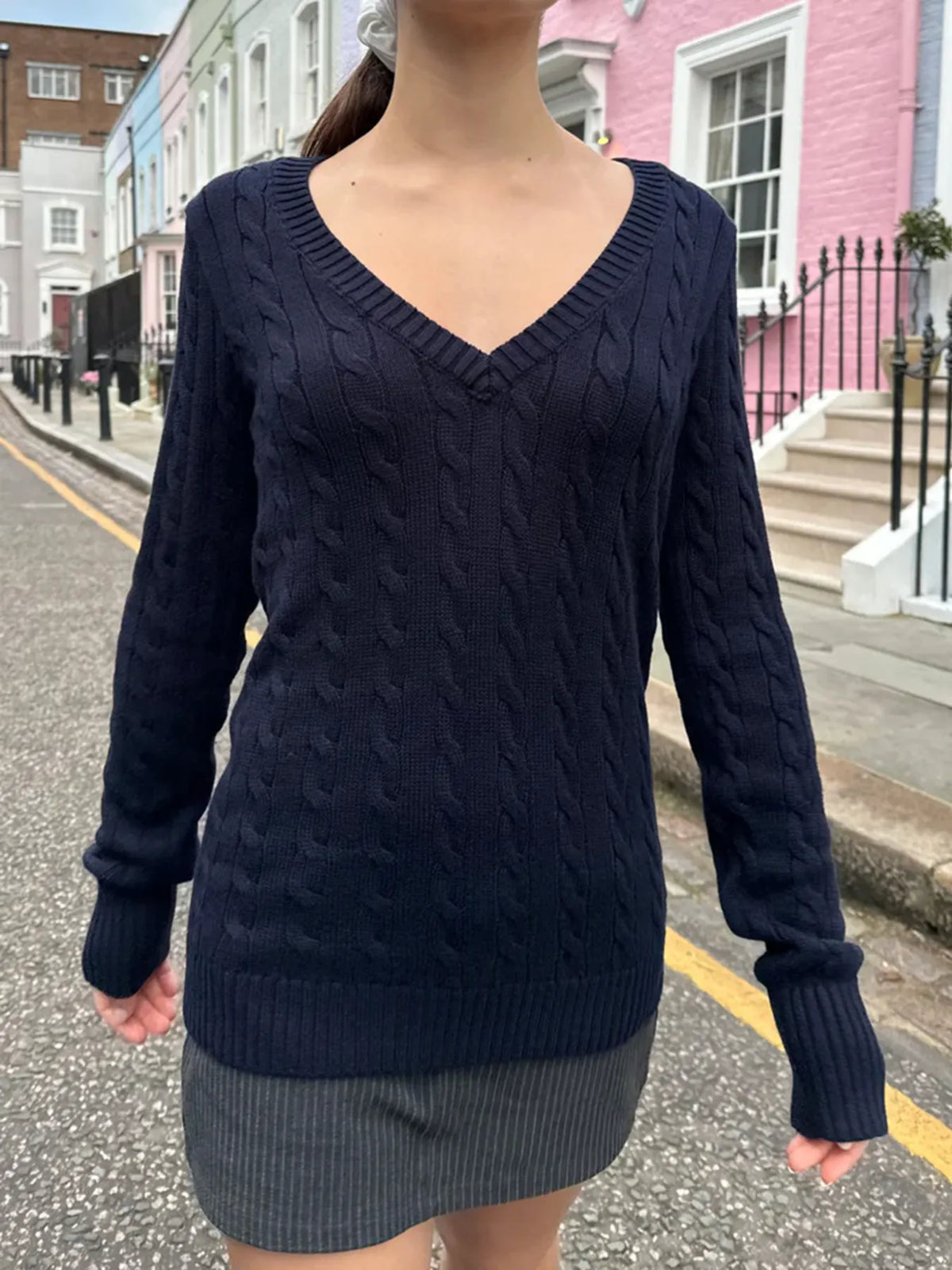Cable Knit V-Neck Sweater - Lilixa.store