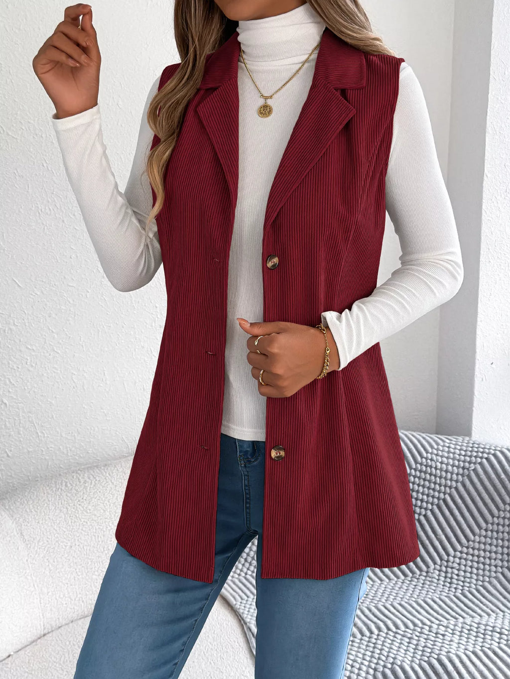 Button-Front Longline Vest Coat - Lilixa.store