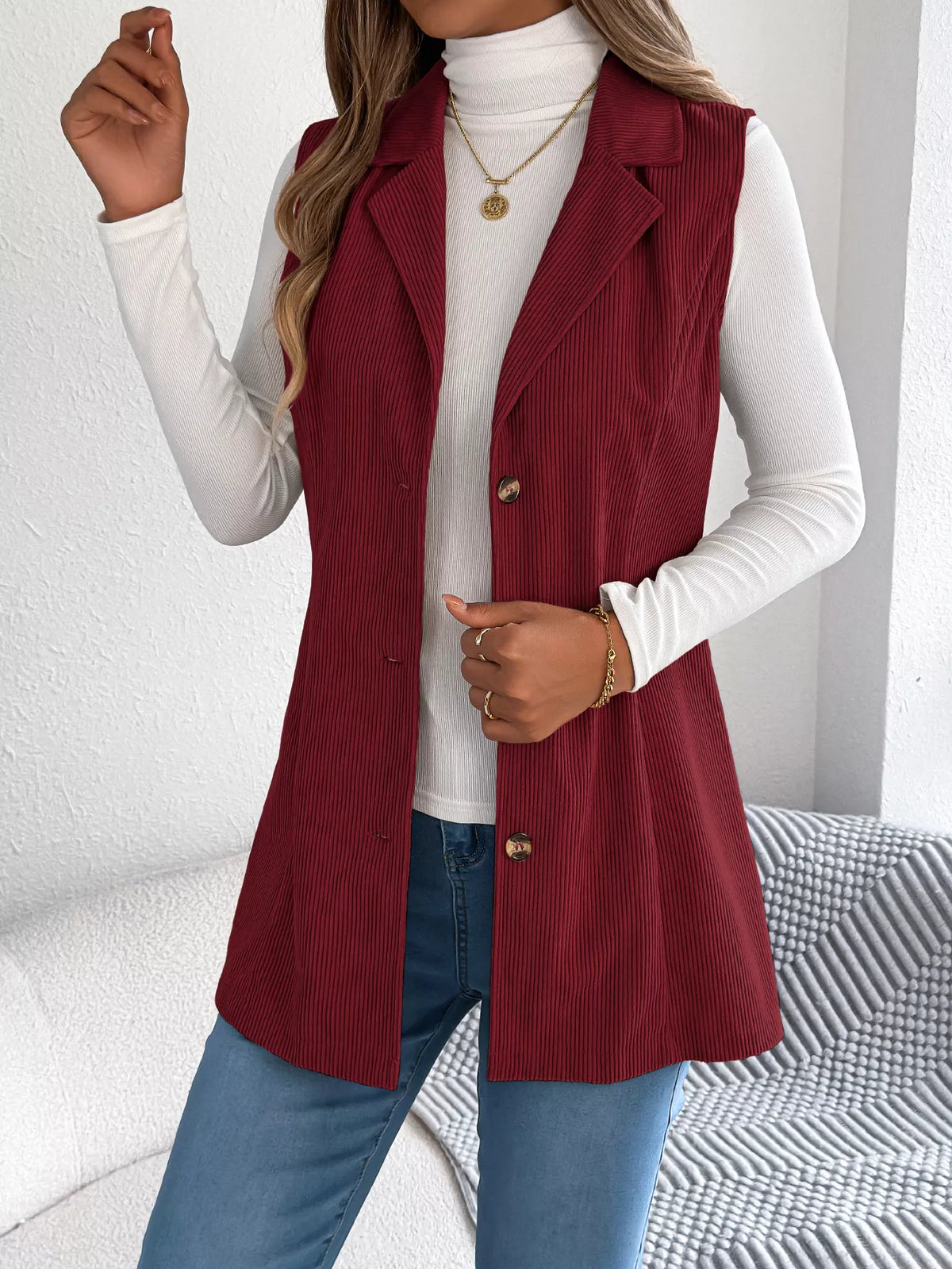 Button-Front Longline Vest Coat - Lilixa.store