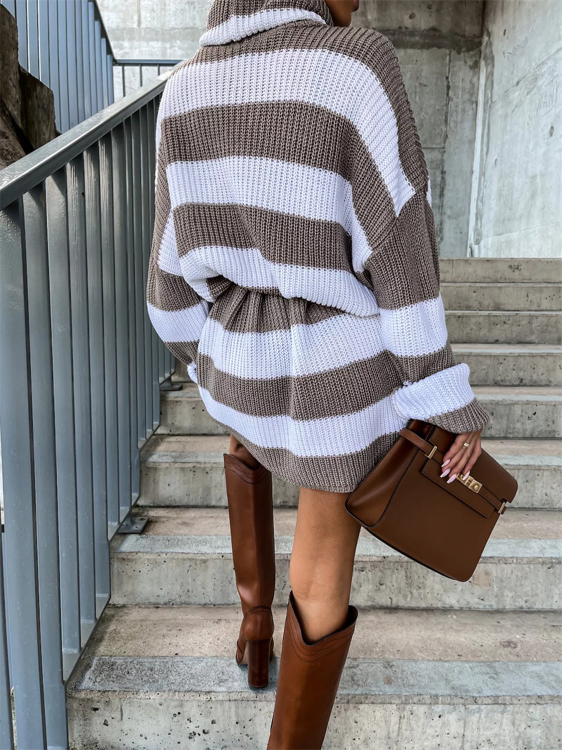 Striped Turtleneck Sweater Dress, view 4