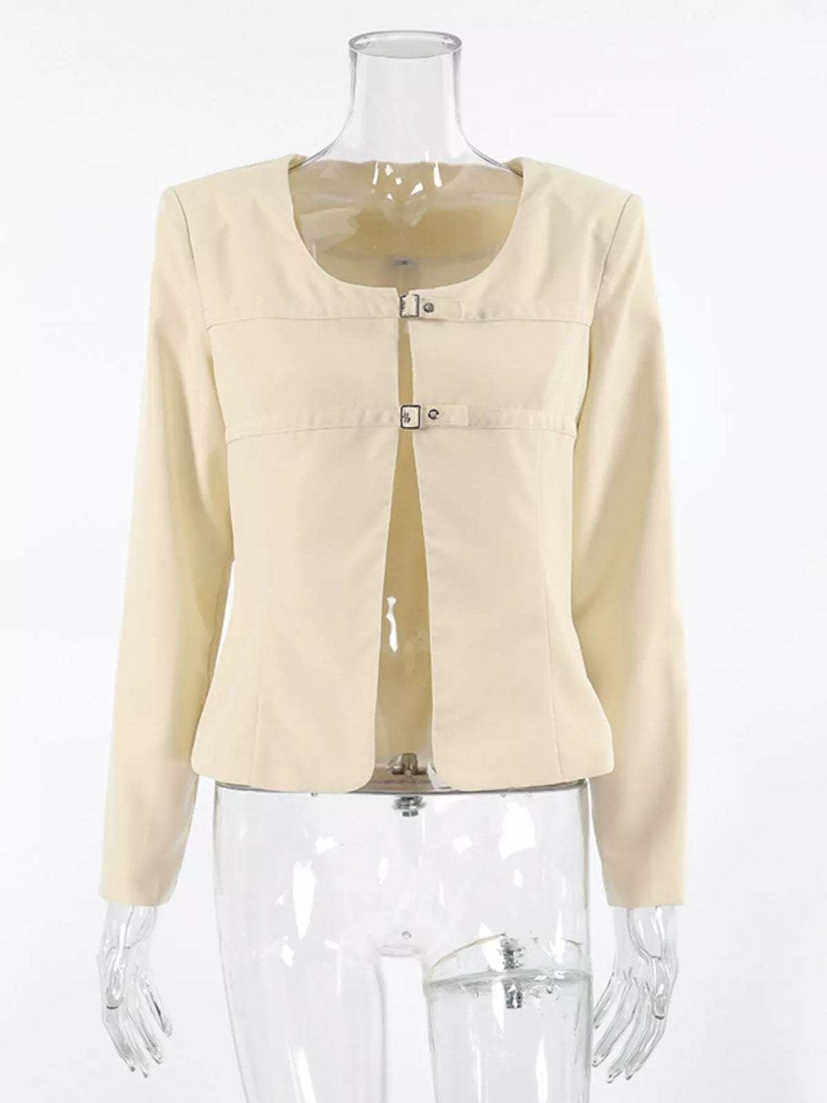 Buckle-Front Cropped Jacket - Lilixa.store