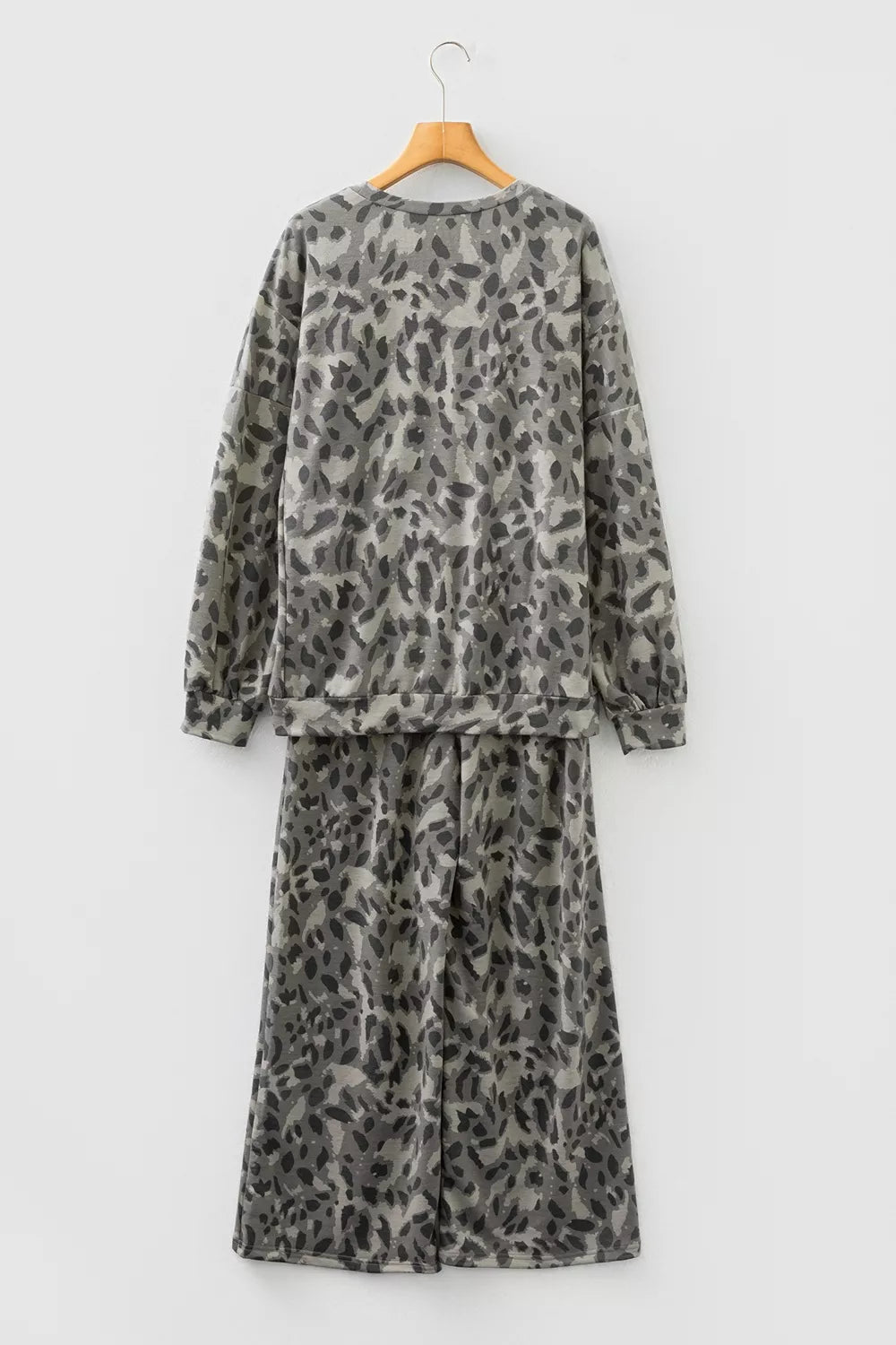 Leopard Print Long Sleeve Top and Pants Set, view 16