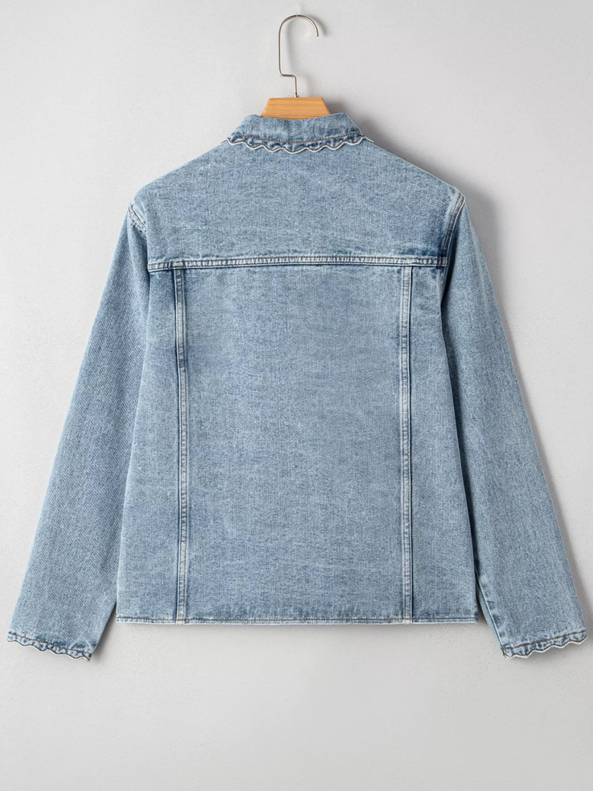 Scallop Trim Collar Patched Pocket Button Up Denim Jacket, view 6