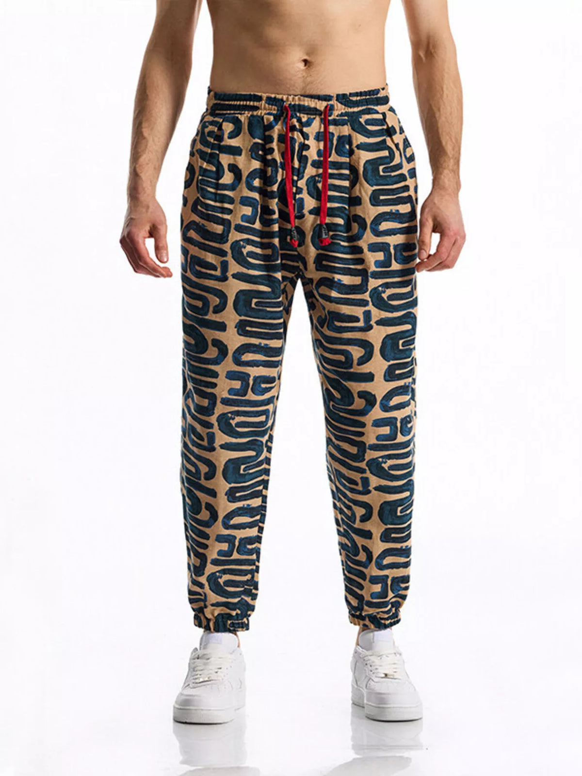 Men's Full Size Printed Drawstring Casual Pants Plus Size