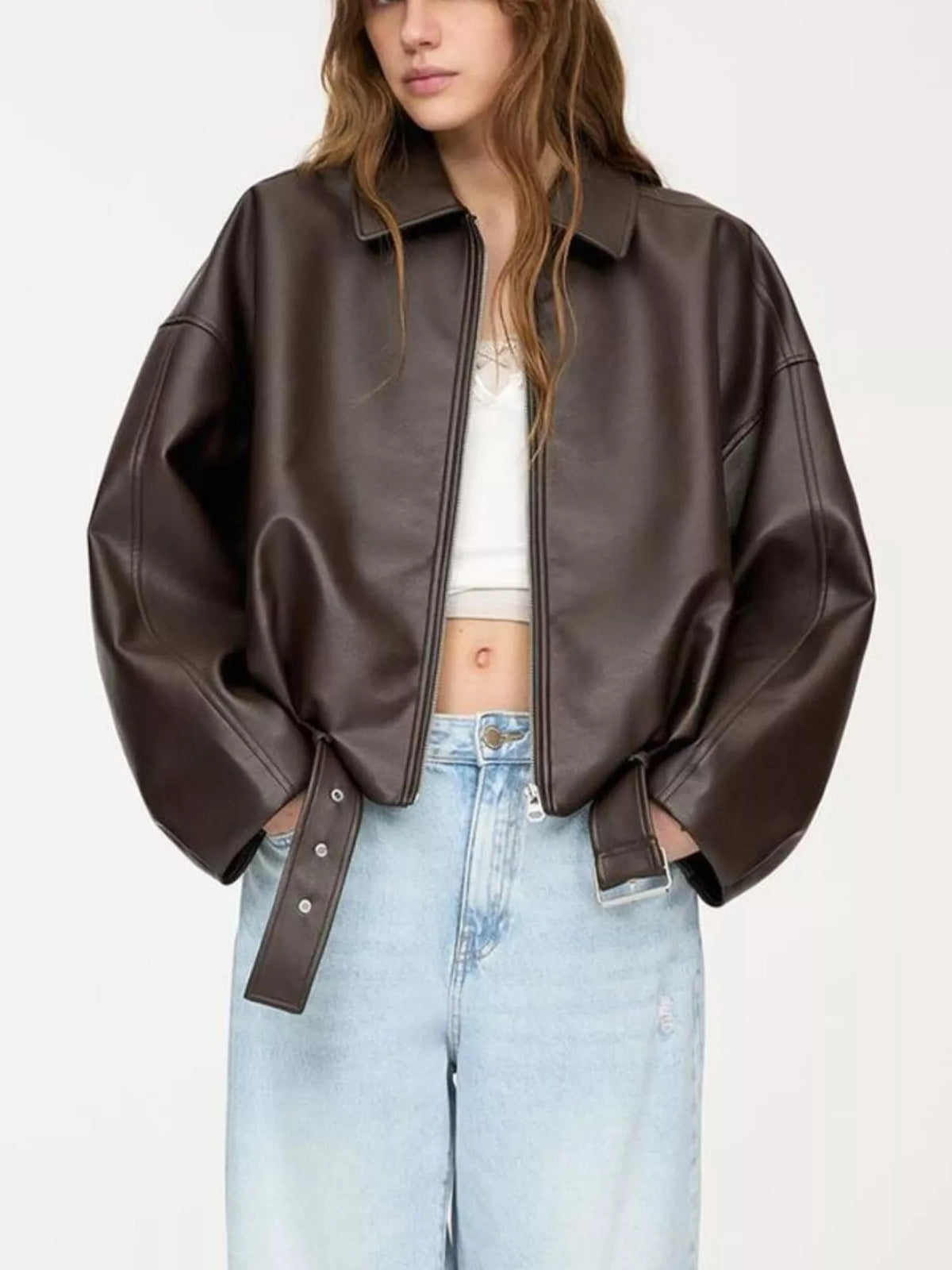 Faux Leather Zip Up Jacket - Lilixa.store