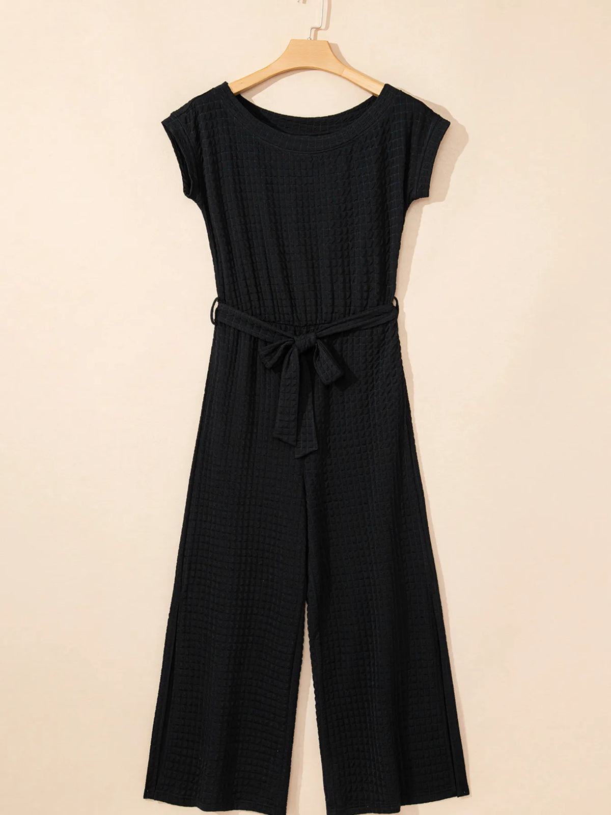 One Shoulder Short Sleeve Knotted Waist Jumpsuit - Lilixa.store