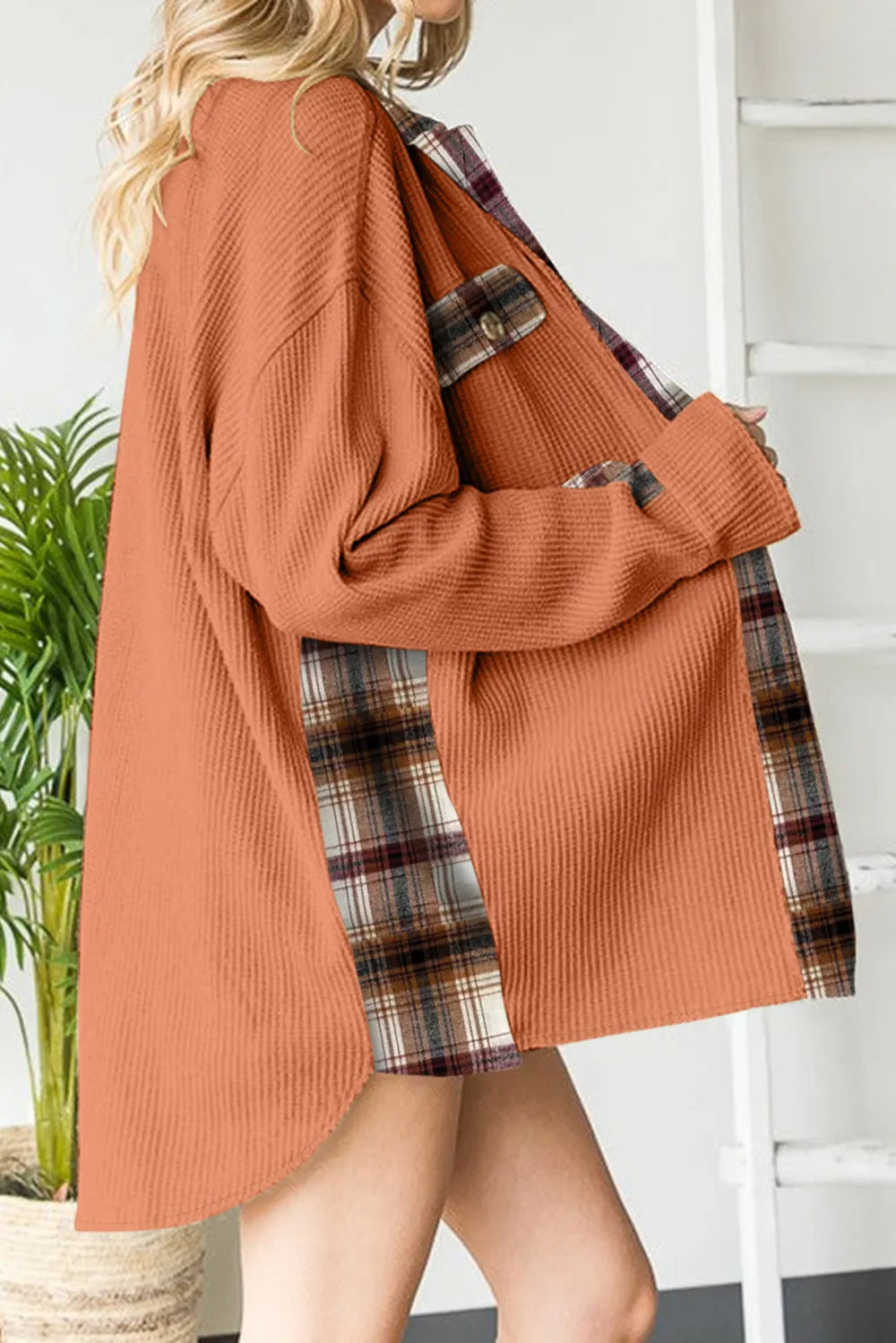 Plaid Button Down Collared Jacket, view 22