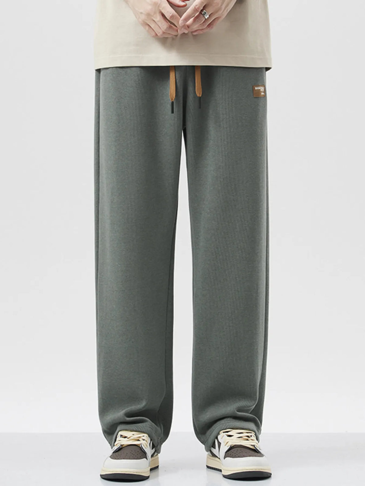 Men's Full Size Drawstring Wide Leg Pants Plus Size in Army Green