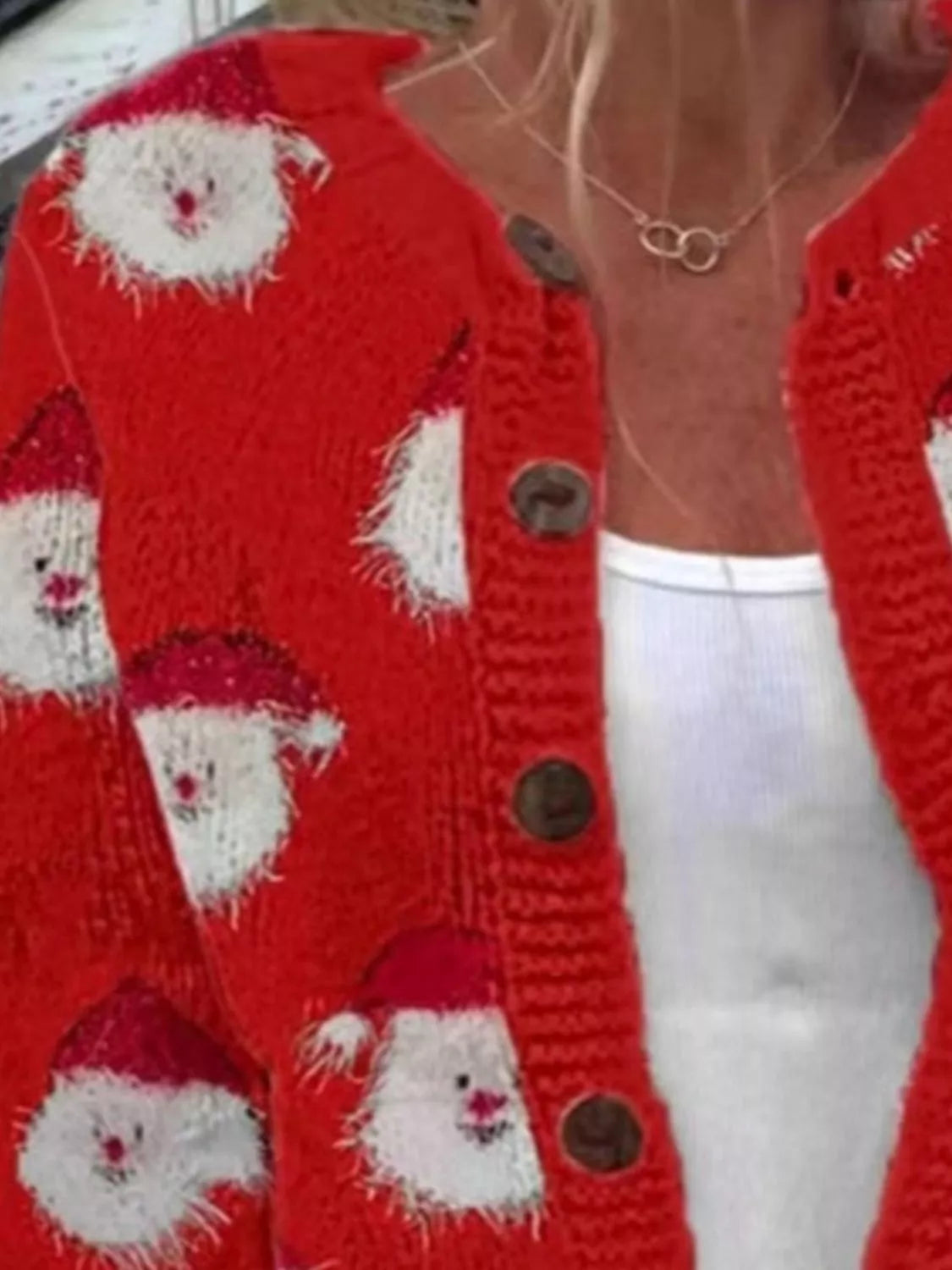 Full Size Festive Christmas Pattern Knit Cardigan with Button-Down Closure Plus Size, view 2