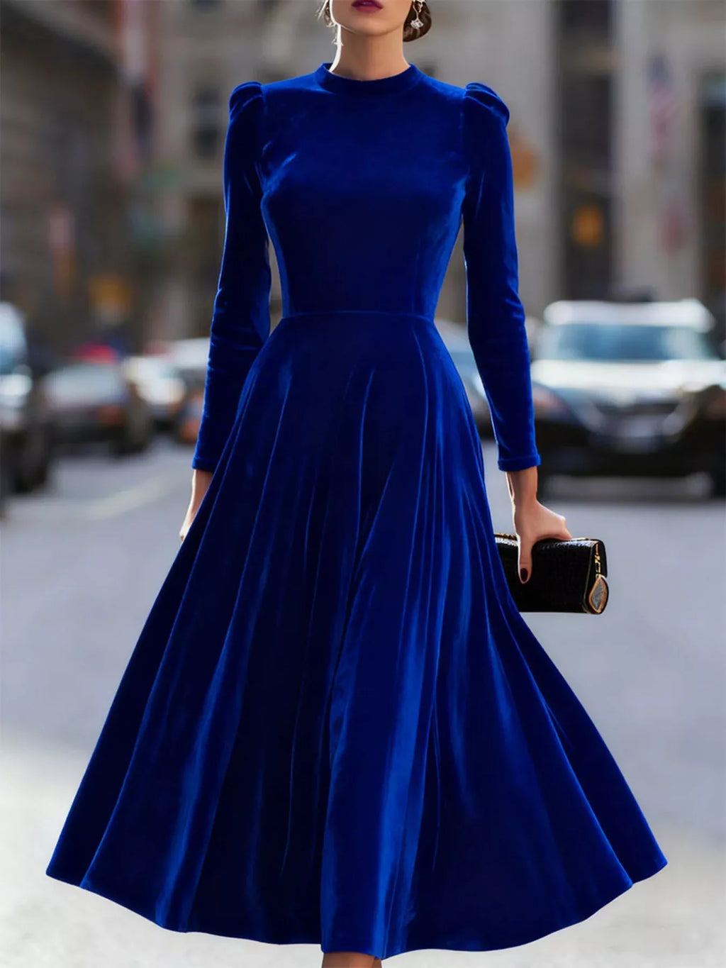 Velvet Long Sleeve A-Line Dress - Lilixa.store