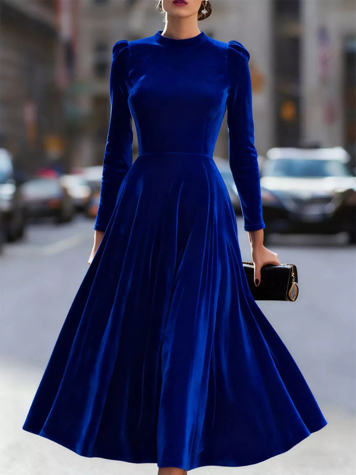 Velvet Long Sleeve A-Line Dress - Lilixa.store