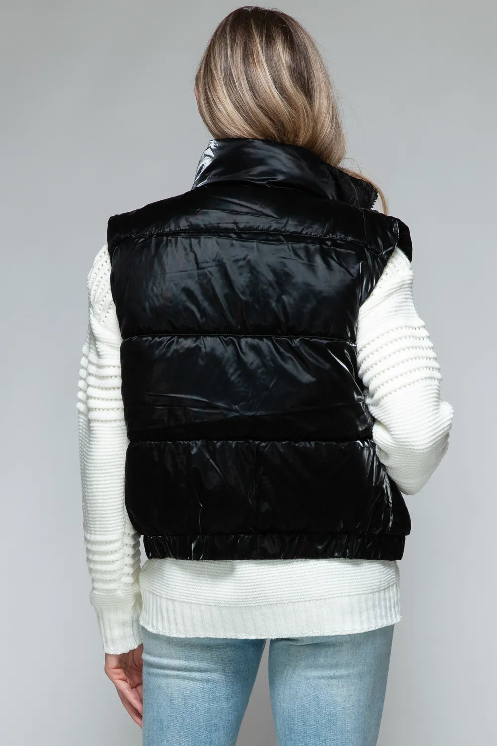 Snobbish Fine Fur Lining Quilted Vest in Black, view 2