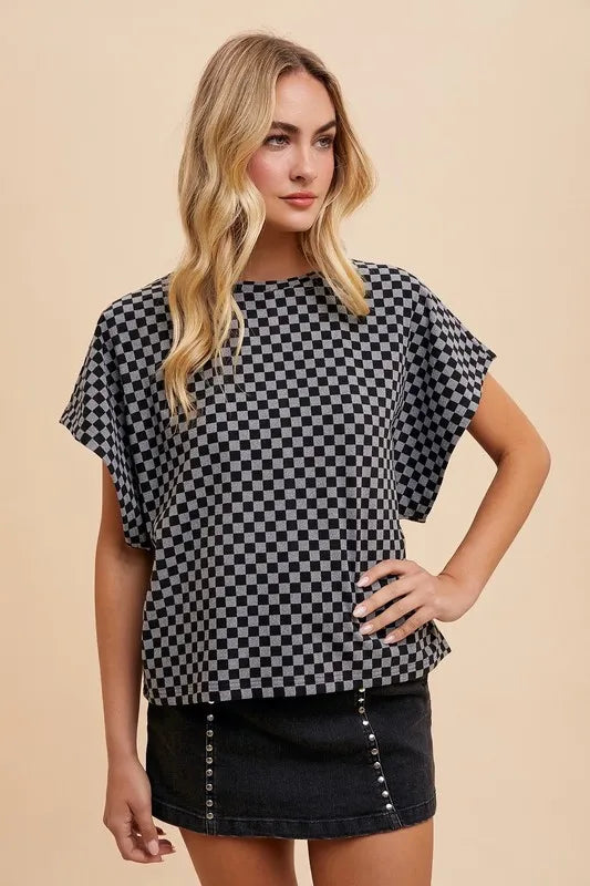 Annie Wear Checkered Round Neck Short Sleeve T-Shirt - Lilixa.store