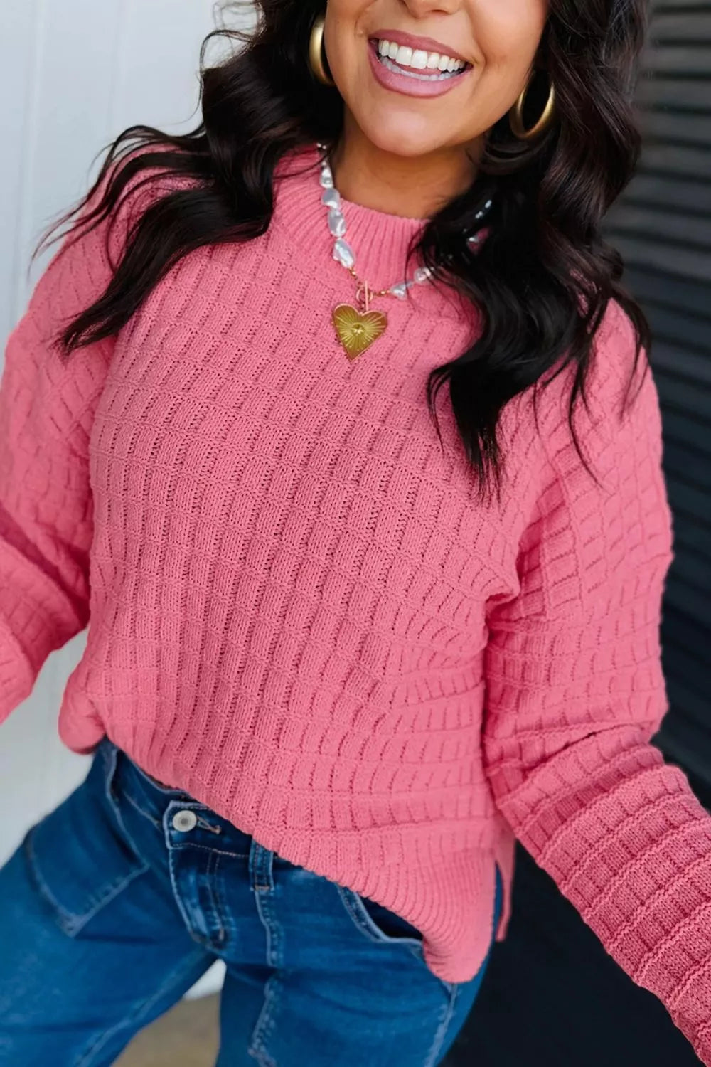 Drop Shoulder Long Sleeve Knit Regular Fit Sweater