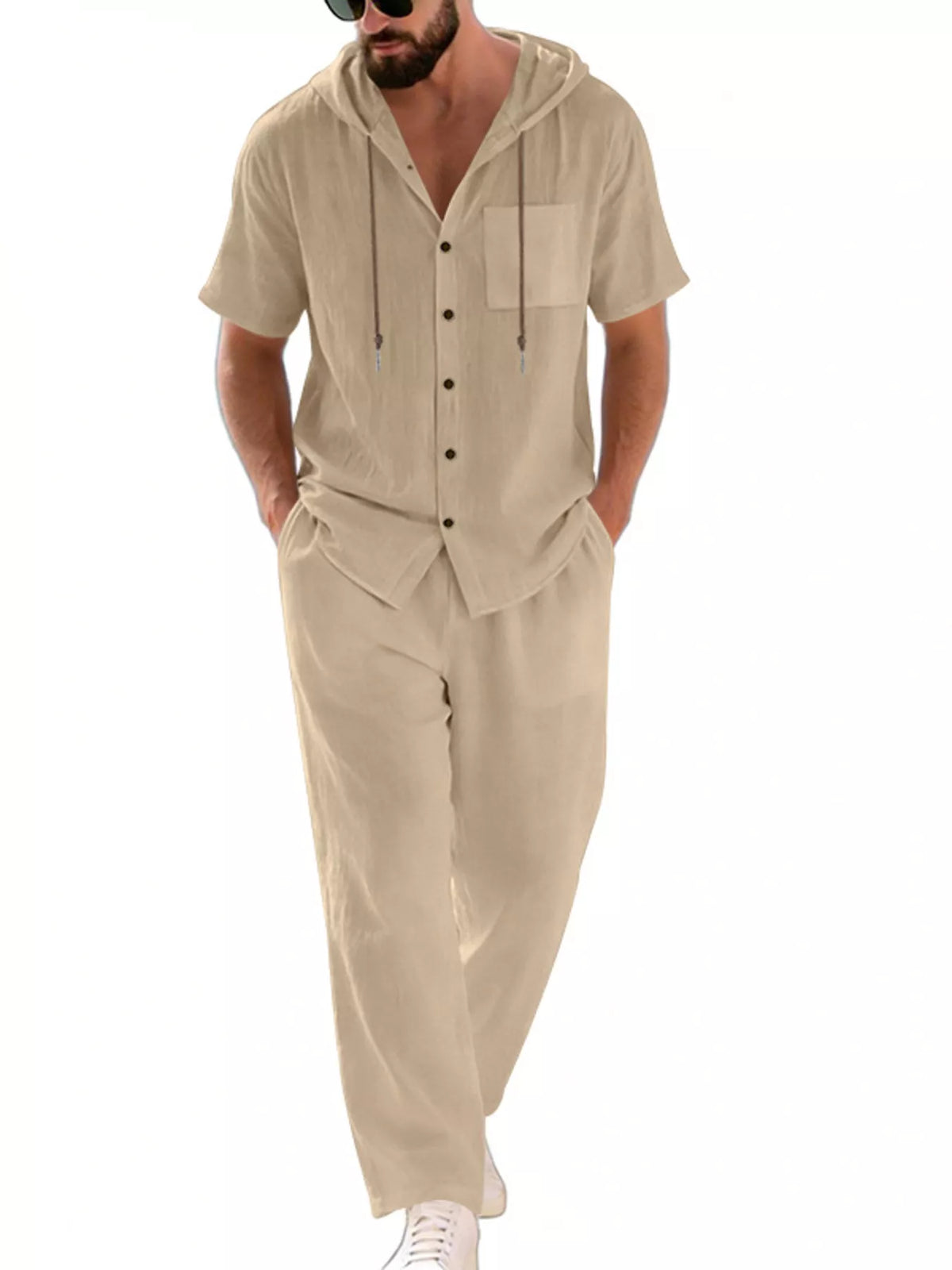 Men's Full Size Casual Hooded Short Sleeve Shirt and Pants Two-Piece Set Plus Size - Lilixa.store